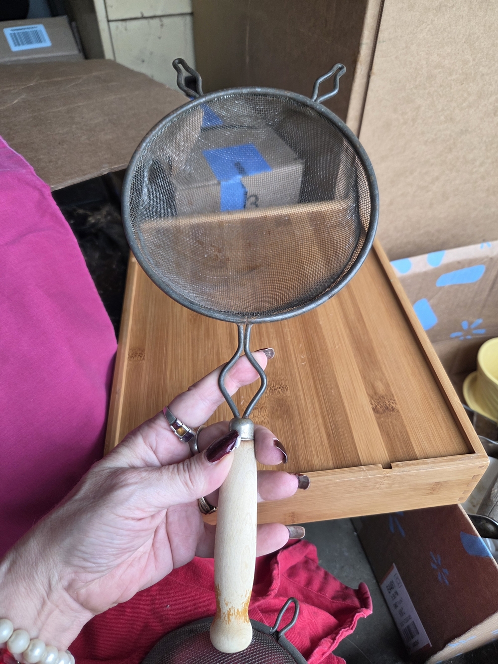 Vintage Style White Wooden Handle Kitchen Strainer Big